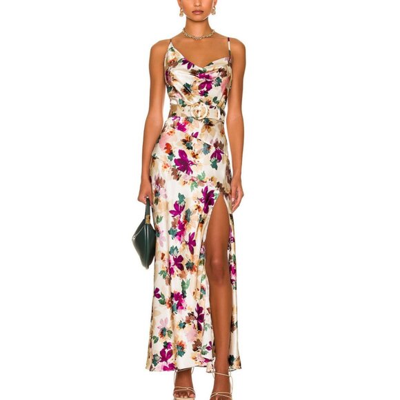 Nicholas Nahara Silk Floral Asymmetric Cowl Neck Dress Size 0 - Picture 1 of 11